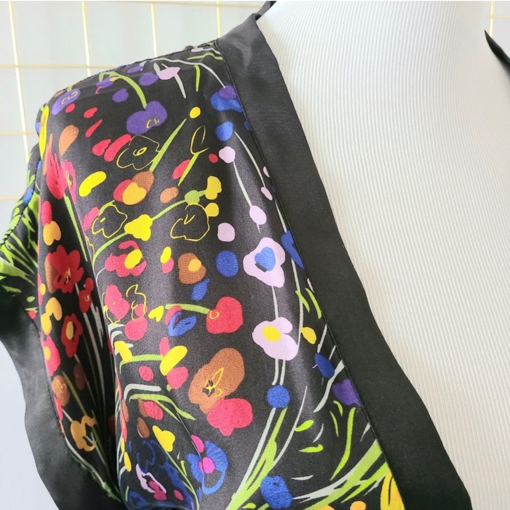 S O L D Fei Anthropologie Efflorescent 100% Silk Blue Floral Dress V-Neck Large - Picture 4 of 16
